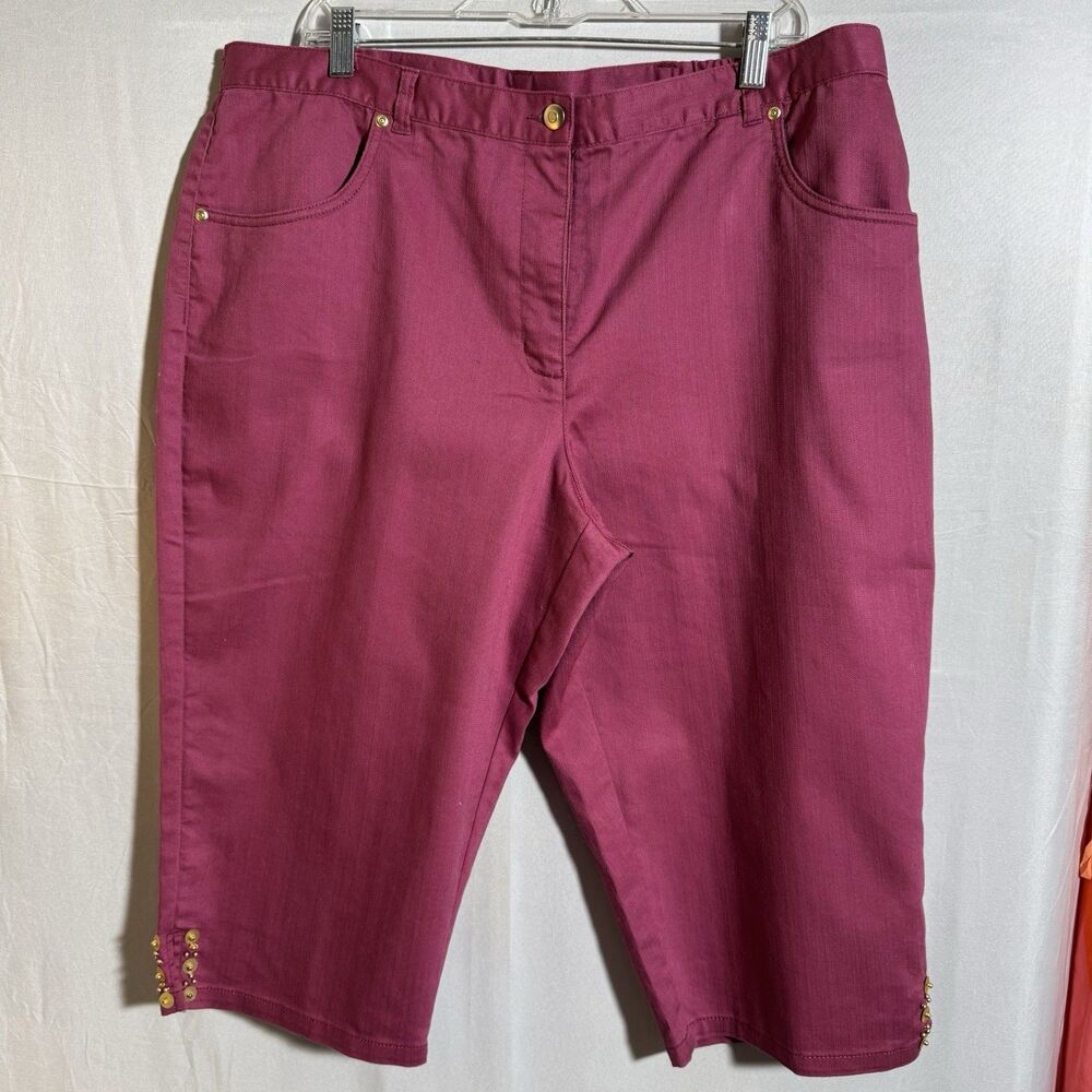 Hearts of Palm Pink Capri Pants Plus Size 18 Studded Hem Pull On Stretch Casual